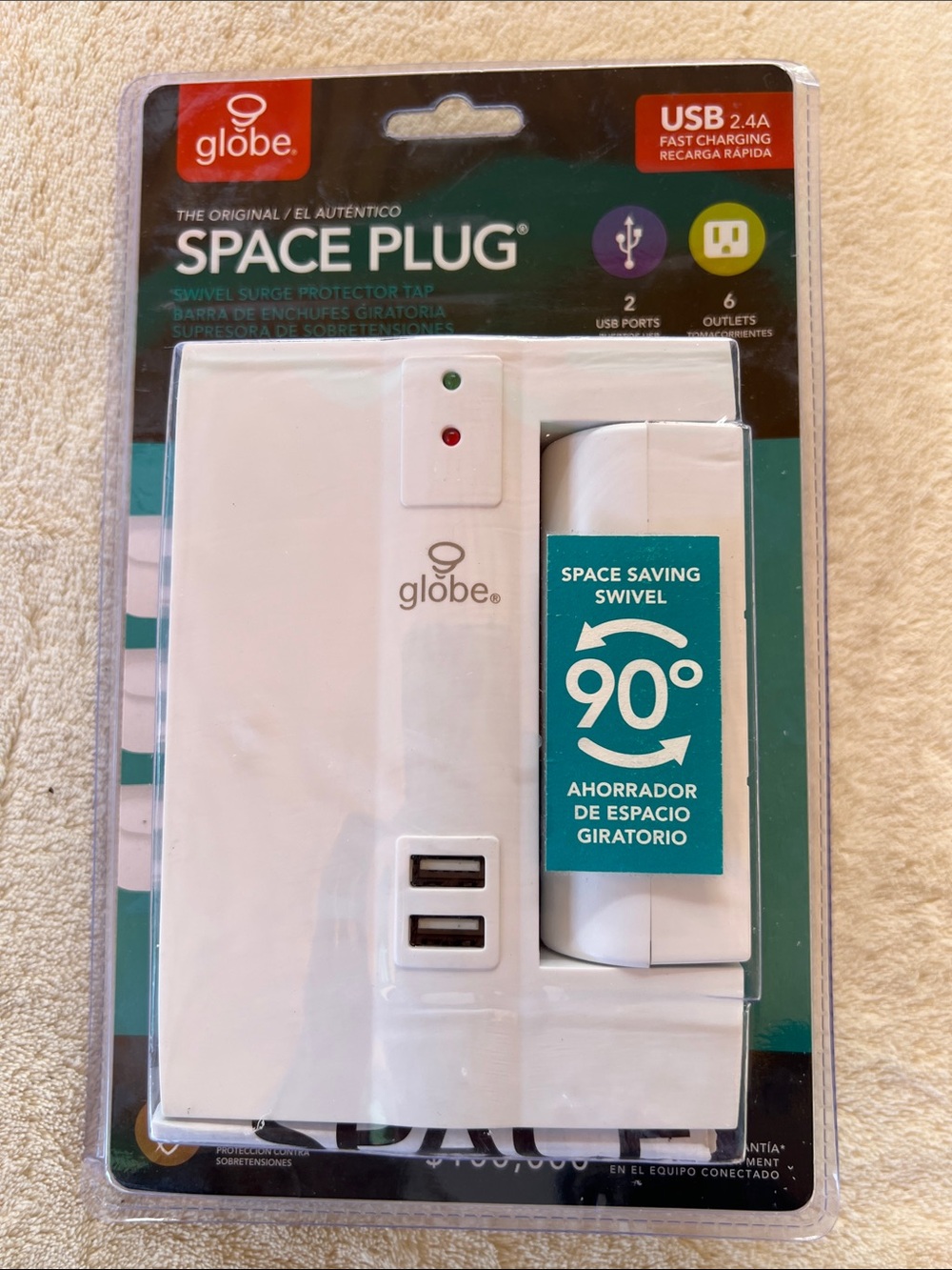 Globe Electric Space Plug 90° Swivel Surge Protector SPACE PLUG NWT